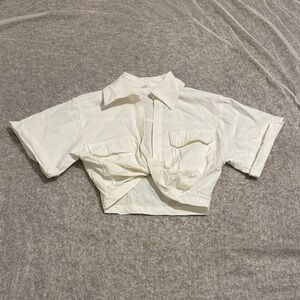 White Cropped Shirt Dress